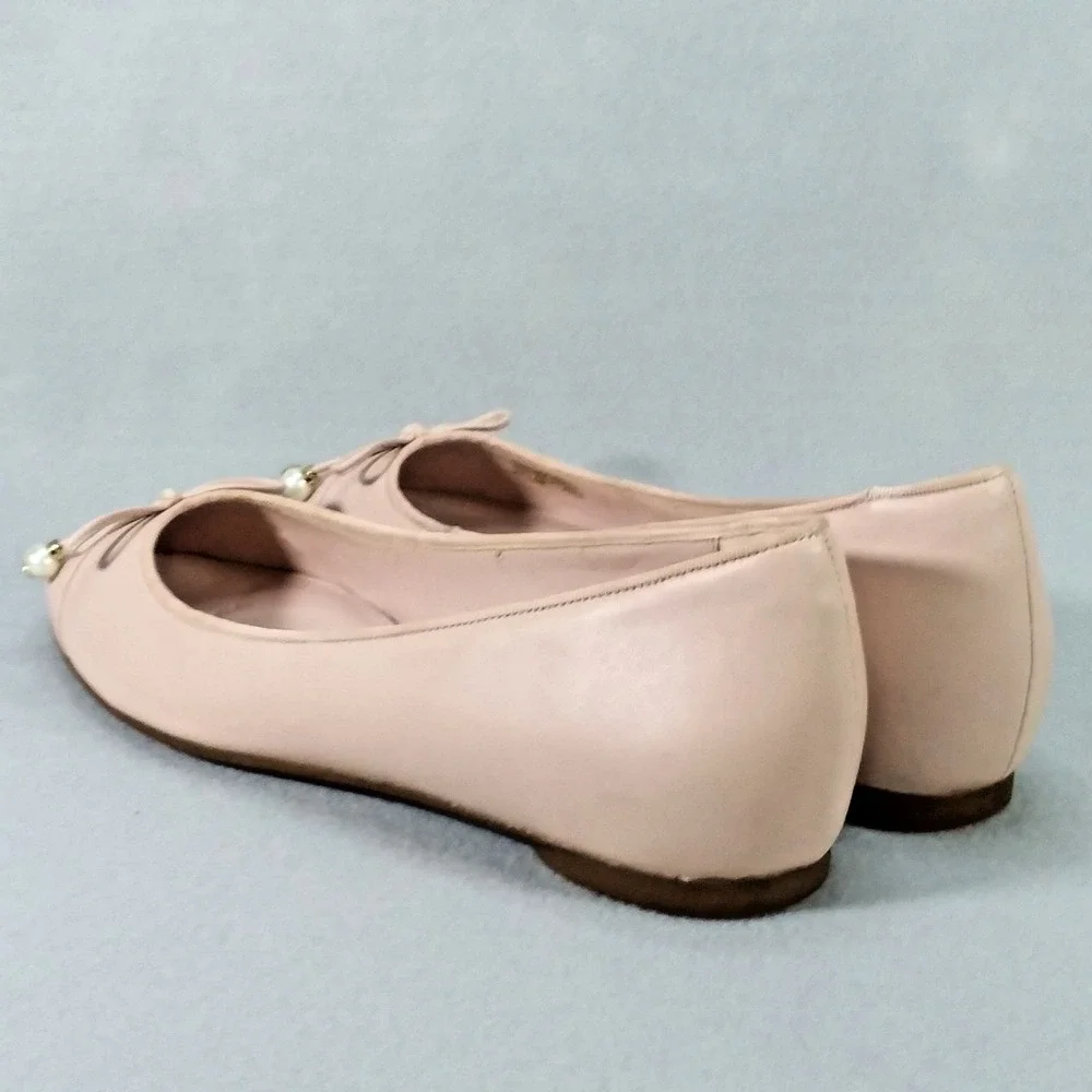 Michael Kors Gia Ballet Flats Pink  pearls bow slip on leather Womens Sz 8 Chic